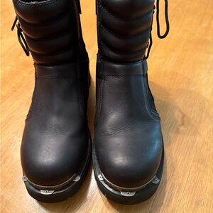 Harley-Davidson Black Combat Moto Boots Leather Side Zip (faux Lace-Up)